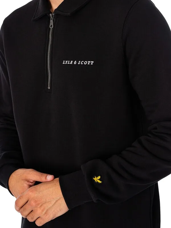 Lyle & Scott Embroidered Collared Quarter Zip Sweatshirt - Jet Black/White