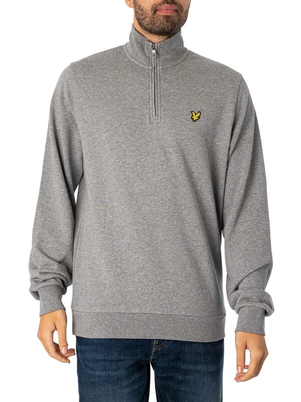 Lyle & Scott Loopback Quarter Zip Sweatshirt - Mid Grey Marl