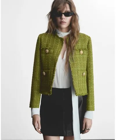 MANGO Women's Jewel Buttons Tweed Jacket