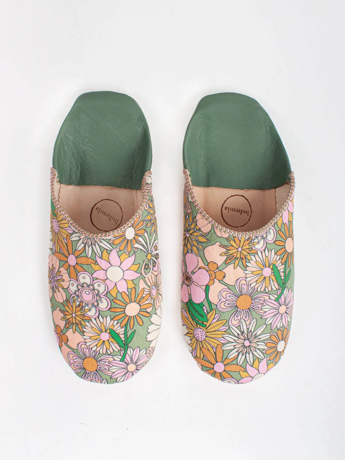 Margot Floral Babouche Slippers, Olive