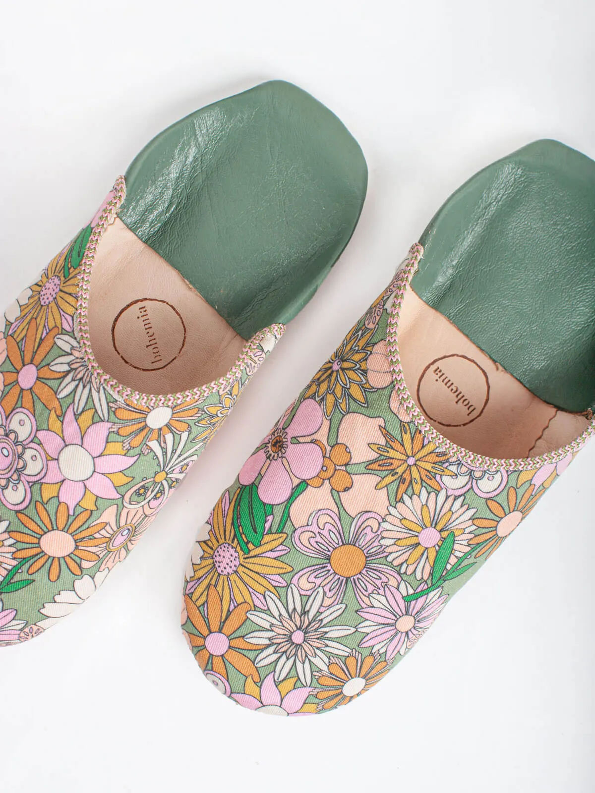 Margot Floral Babouche Slippers, Olive