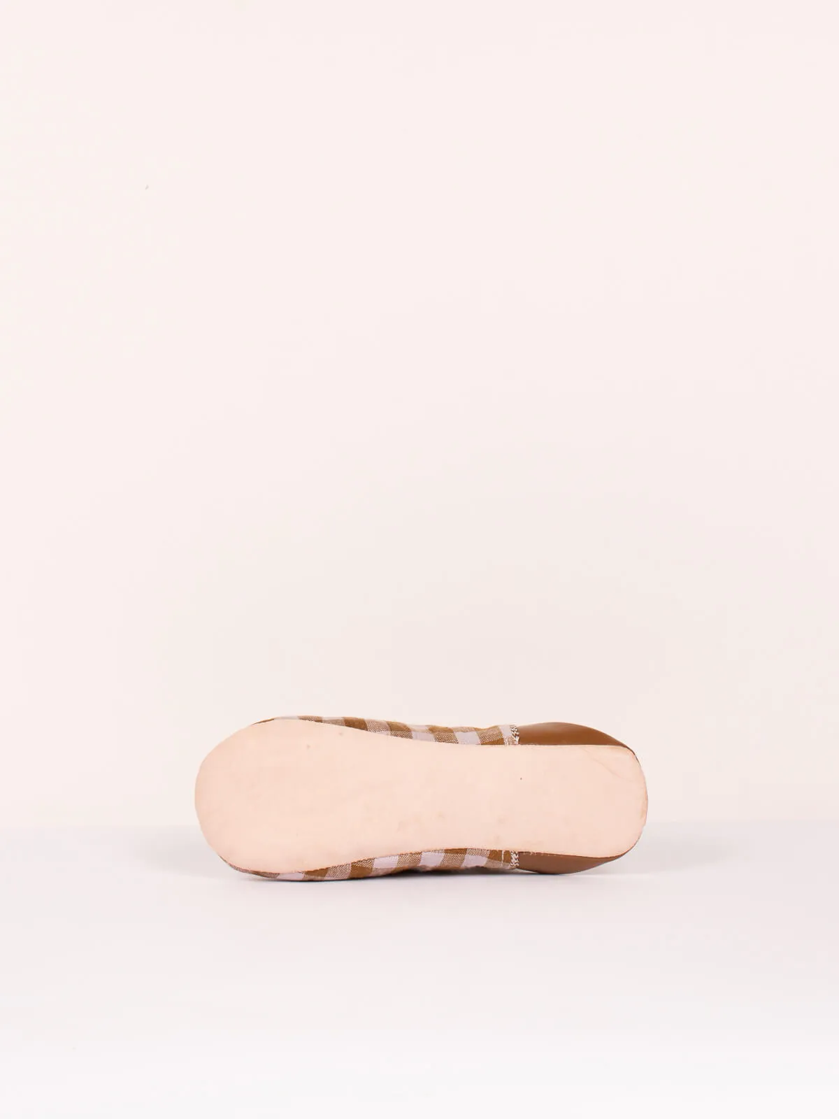 Margot Linen Babouche Slippers, Tan Check