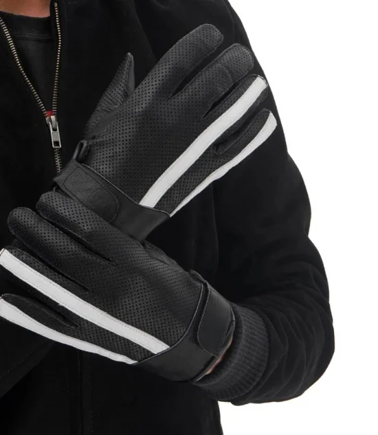 Men White Stripe Full Perforation Gloves