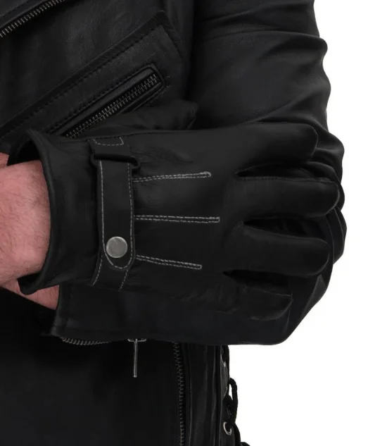 Men's Black Motorcycle Gloves Leather