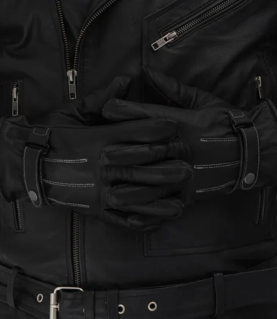 Men's Black Motorcycle Gloves Leather