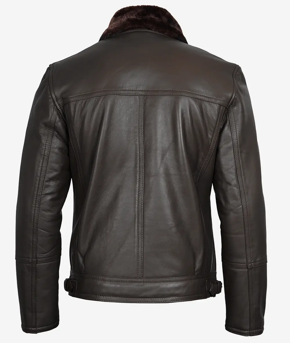 Men's Dark Brown Shearling Leather Moto Jacket - Asymmetrical  Shearling Lining