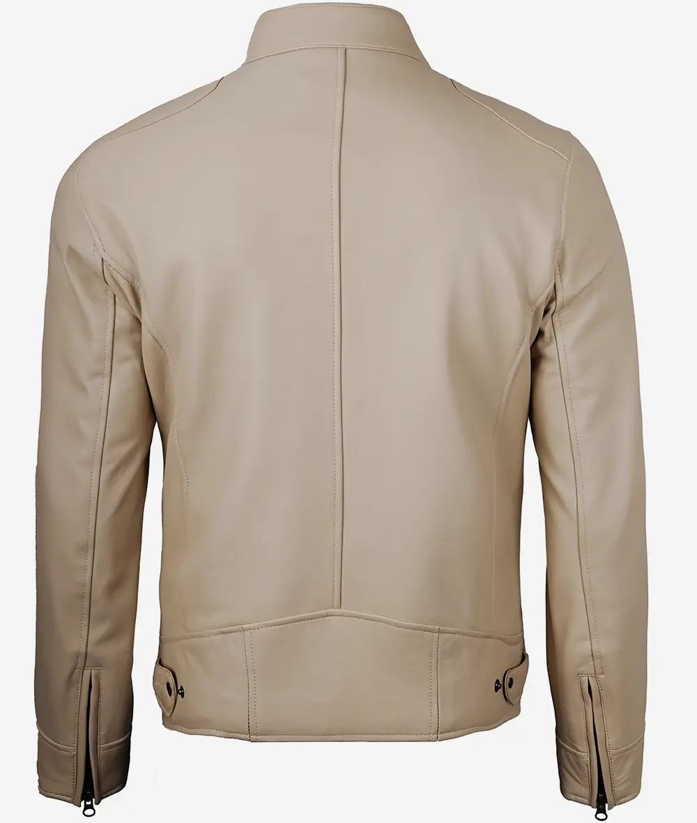 Mens Beige Biker Leather Jacket