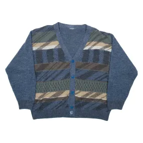 Mens Patterned Cardigan Blue Fair Isle V-Neck Cable Knit XL