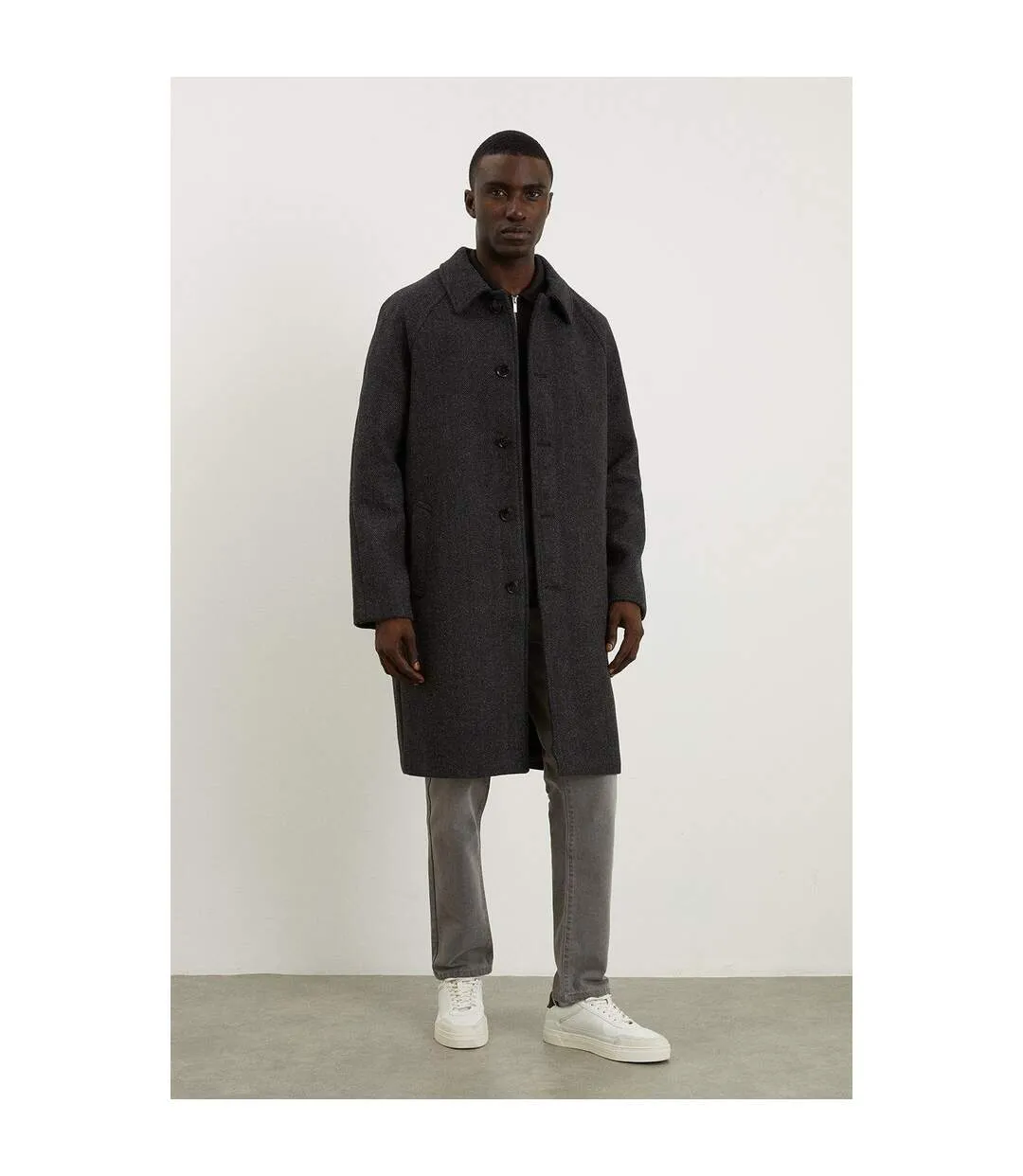 Mens textured wool car coat charcoal Burton