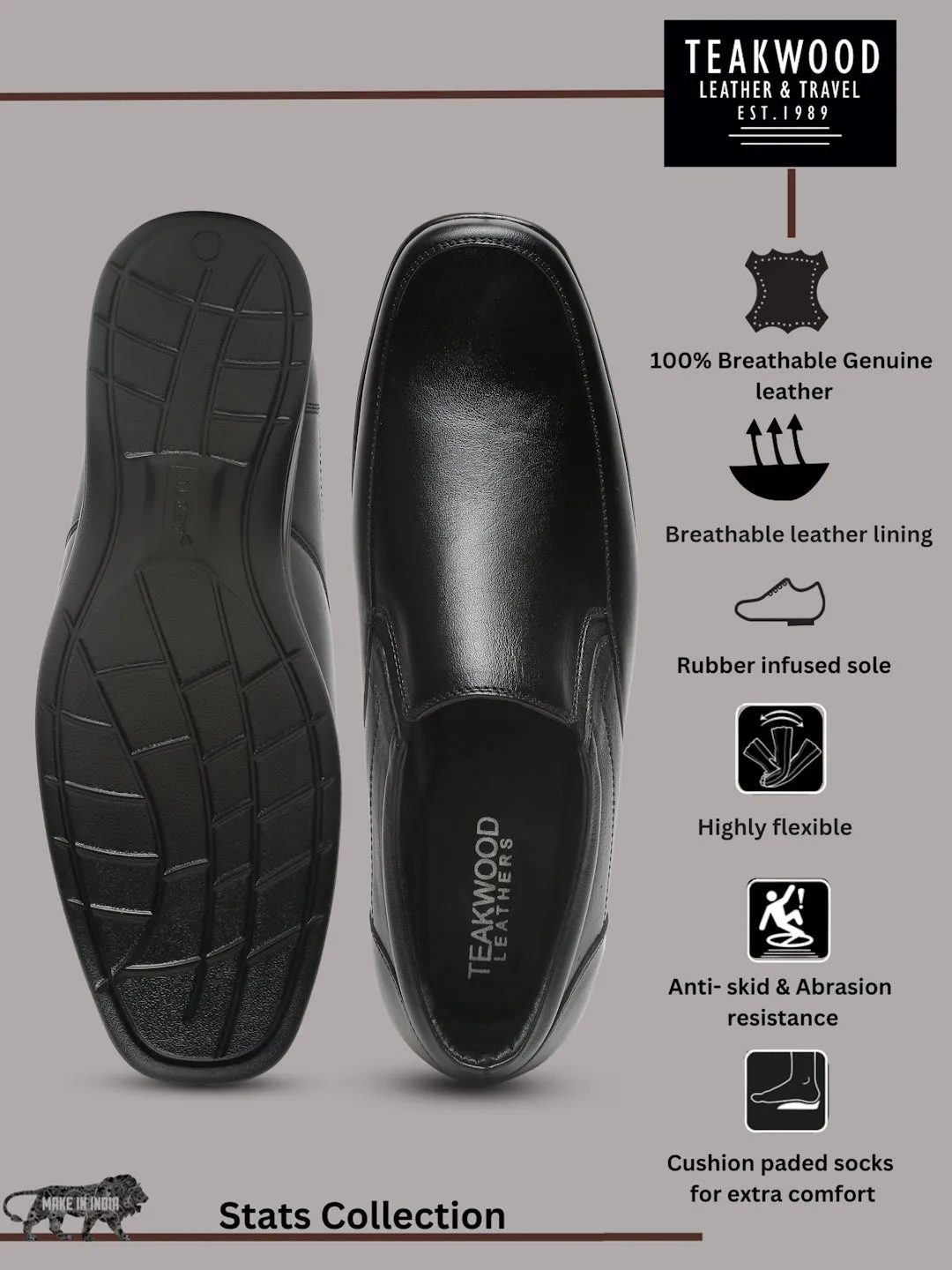 Mens's Black Solid Leather Moccasins