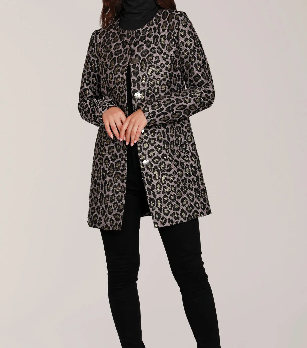 Metallic Leopard Print Coat