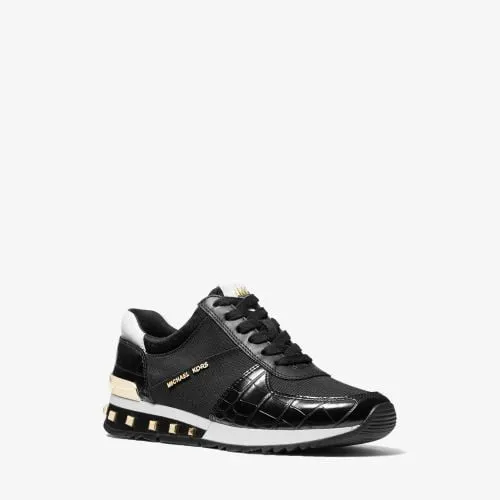 Michael Kors Allie Studded Mixed-Media Trainer | Black