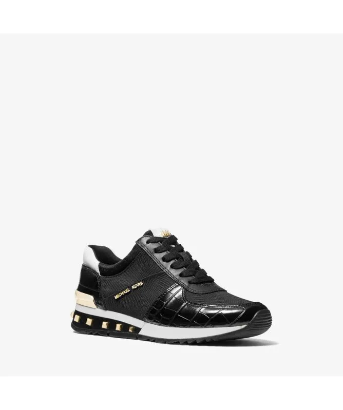 Michael Kors Allie Studded Mixed-Media Trainer | Black