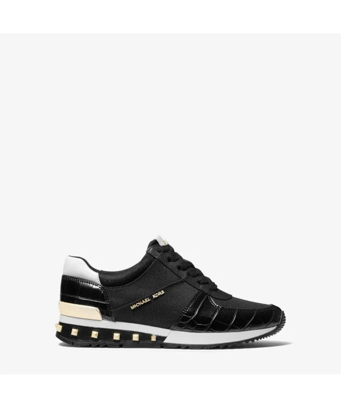 Michael Kors Allie Studded Mixed-Media Trainer | Black