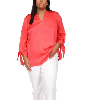 MICHAEL Michael Kors Plus Size Solid Satin Tie Top