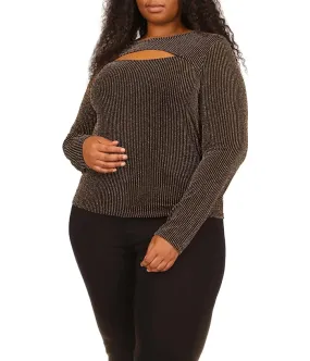 MICHAEL Michael Kors Plus Size Sparkle Cutout Long Sleeve Top