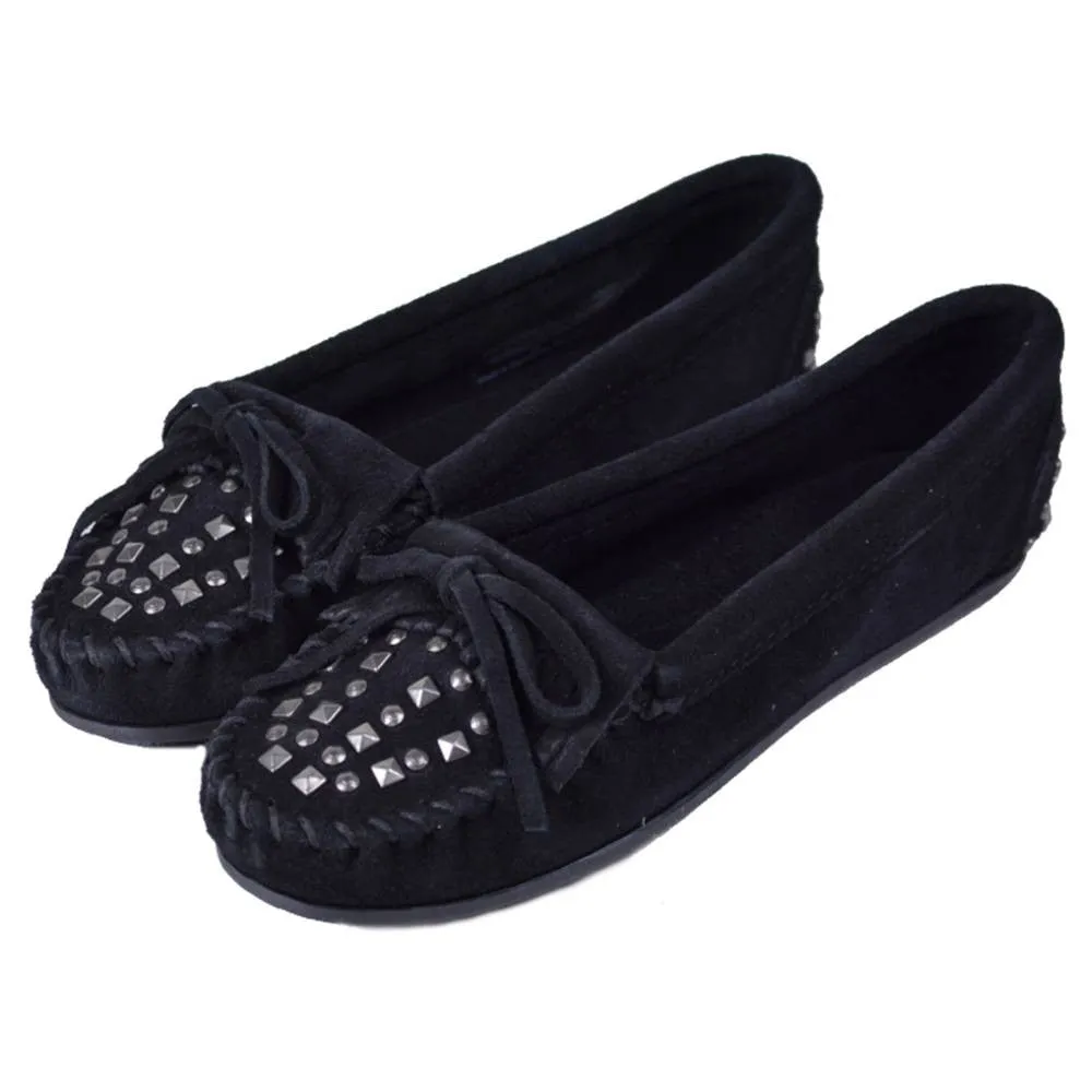 Minnetonka Double Stud Black Moccasins