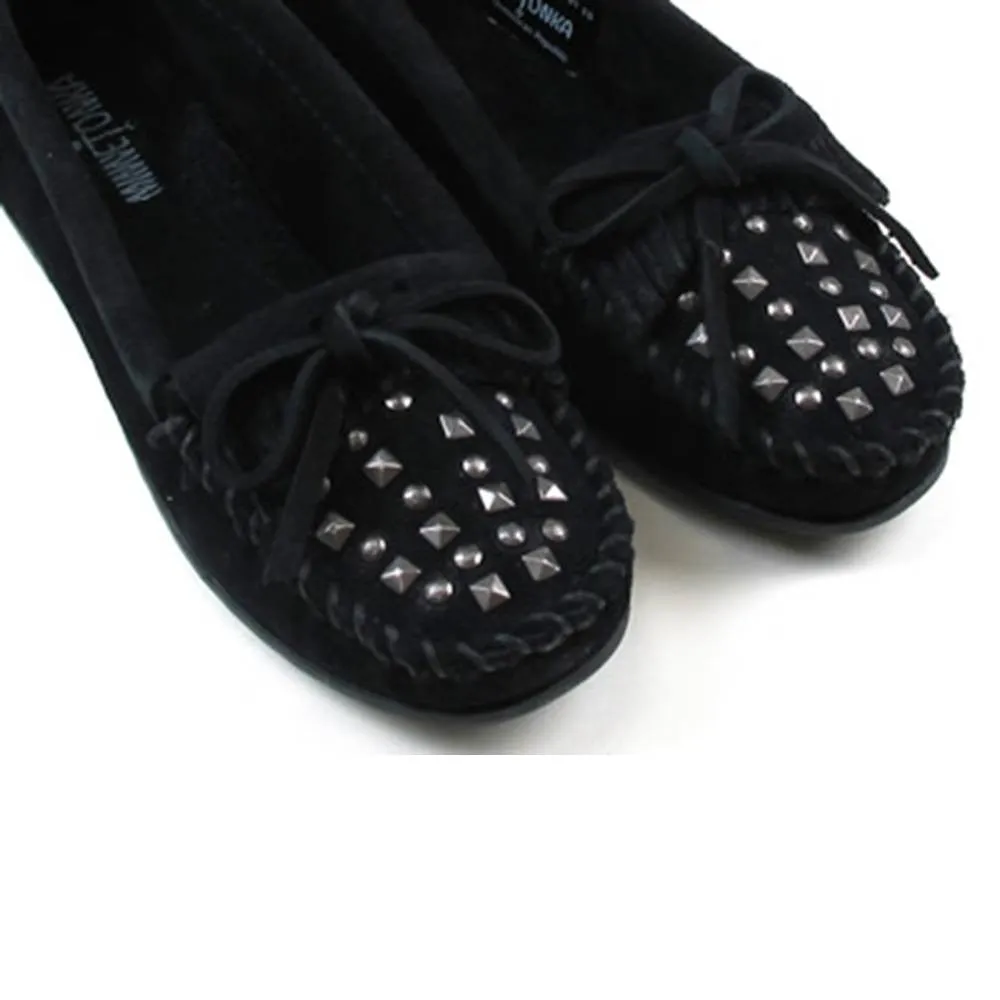 Minnetonka Double Stud Black Moccasins