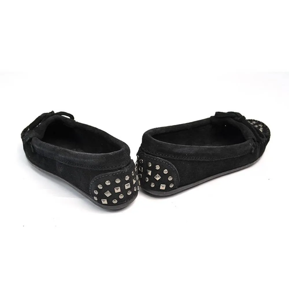 Minnetonka Double Stud Black Moccasins