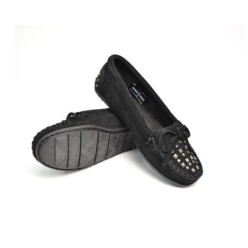 Minnetonka Double Stud Black Moccasins