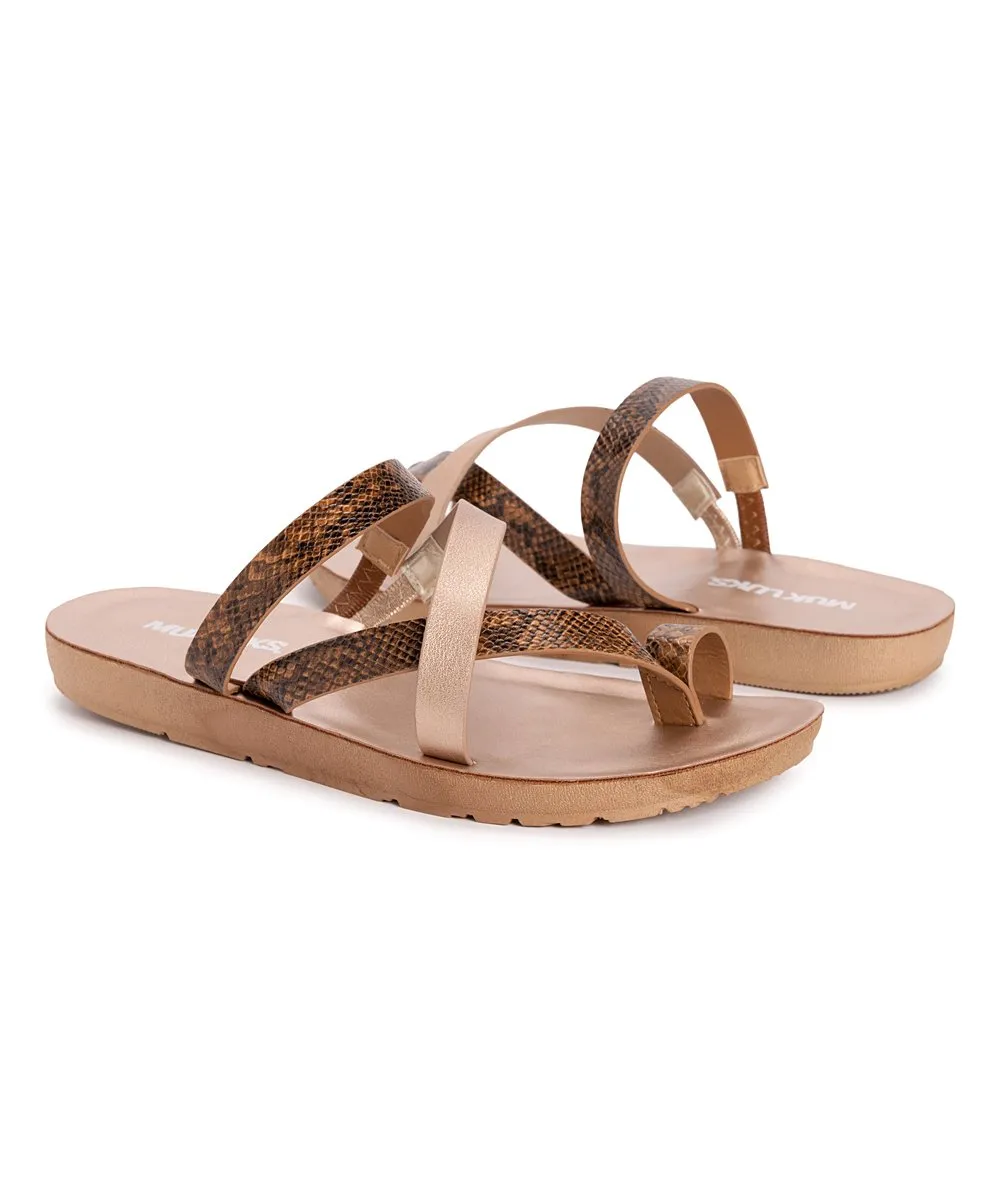 Mukluks Rose Gold Snake-Embossed Town Toe-Loop Sandal