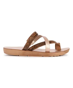 Mukluks Rose Gold Snake-Embossed Town Toe-Loop Sandal