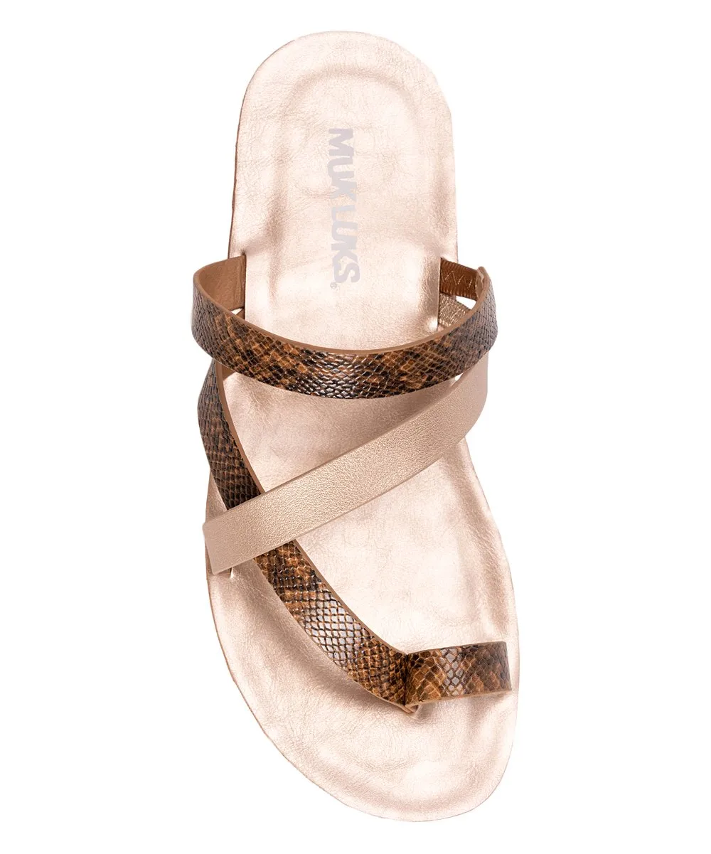 Mukluks Rose Gold Snake-Embossed Town Toe-Loop Sandal