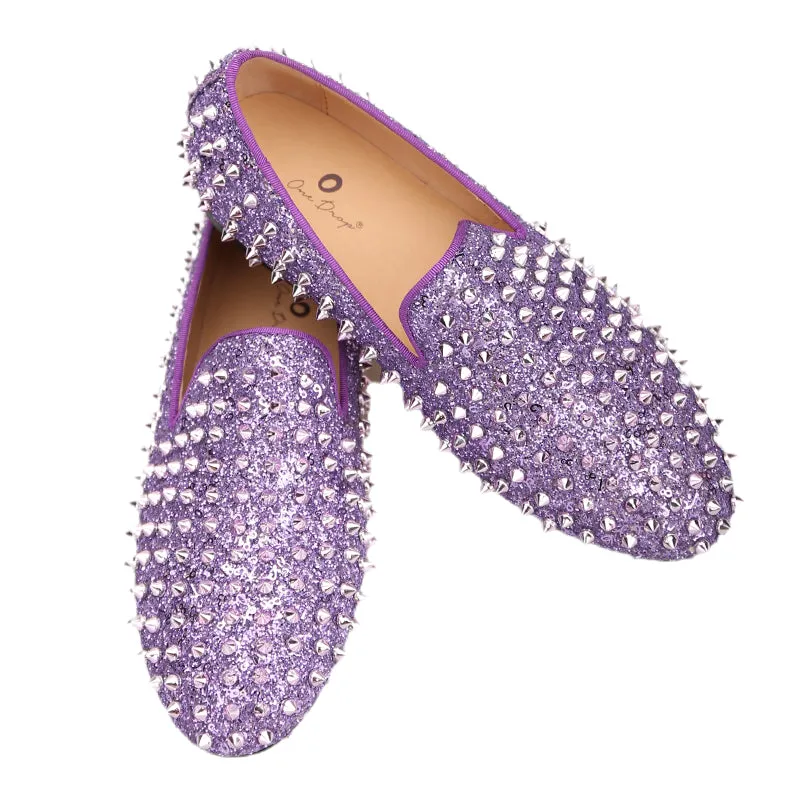 OneDrop Kid Handmade Purple Lavender Spikes Children Shoes Toddler And Big Kids Wedding Birthday Prom Loafers