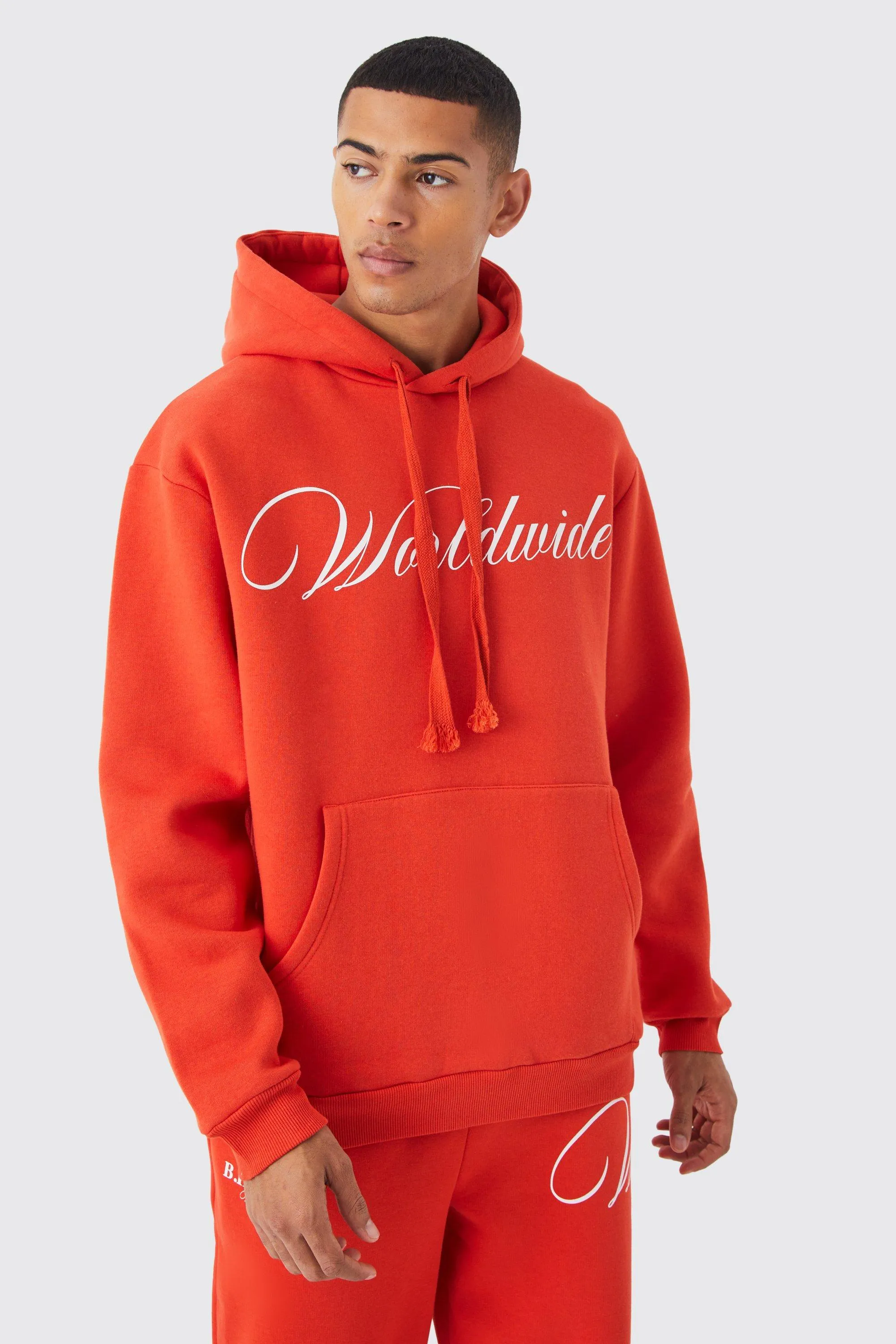 Oversized Chunky Drawcord Printed Hoodie | boohooMAN UK