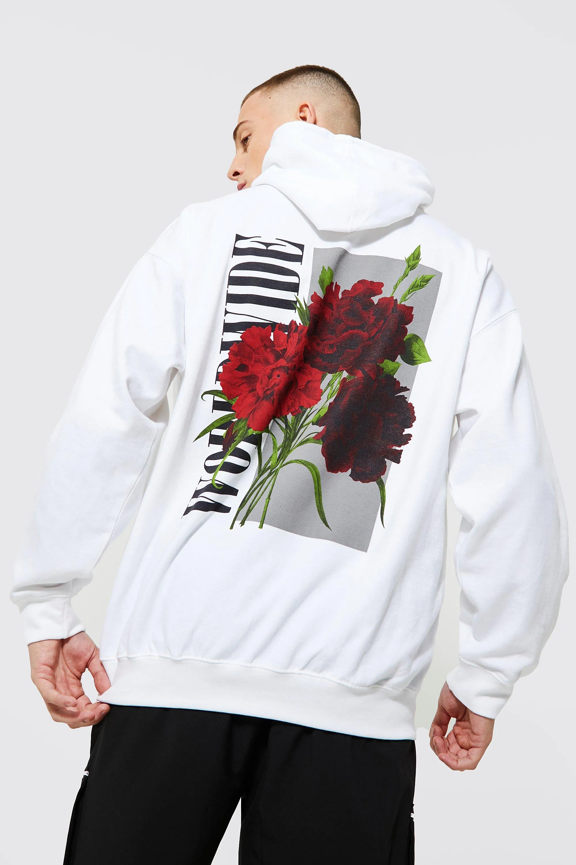 Oversized Worldwide Floral Back Print Hoodie