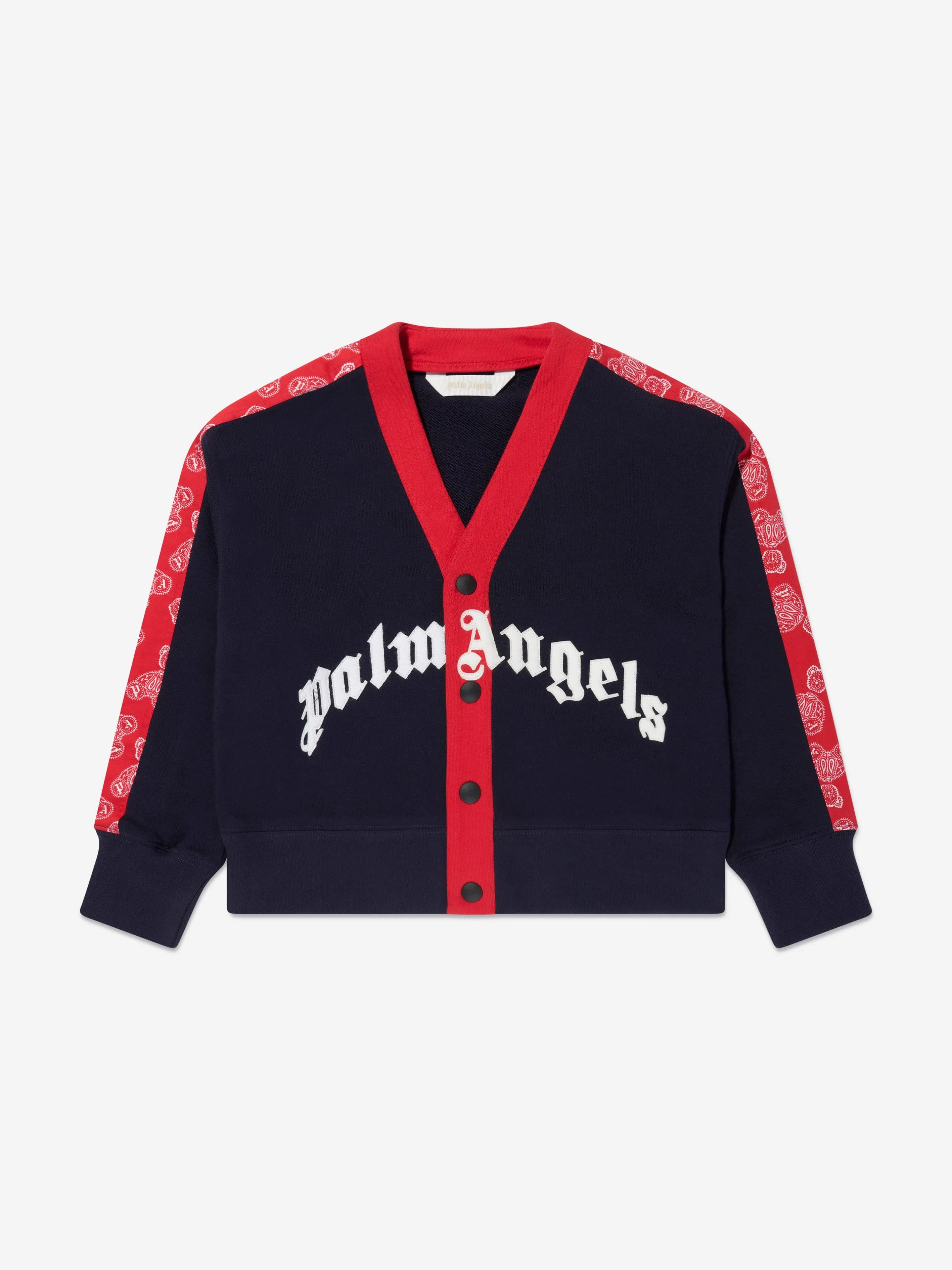 Palm Angels Boys Logo Bears Paisley Cardigan in Navy