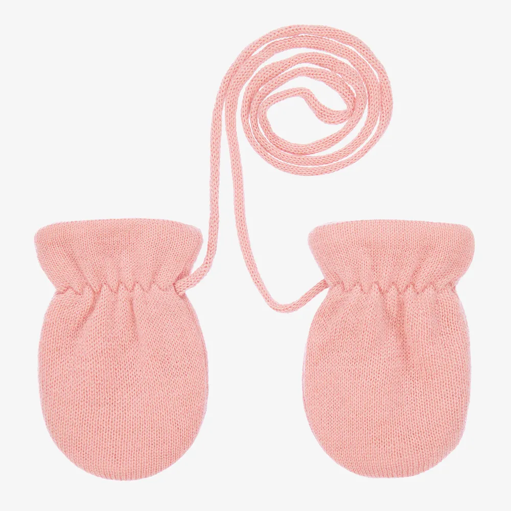 Pink Bear Wool Baby Mittens