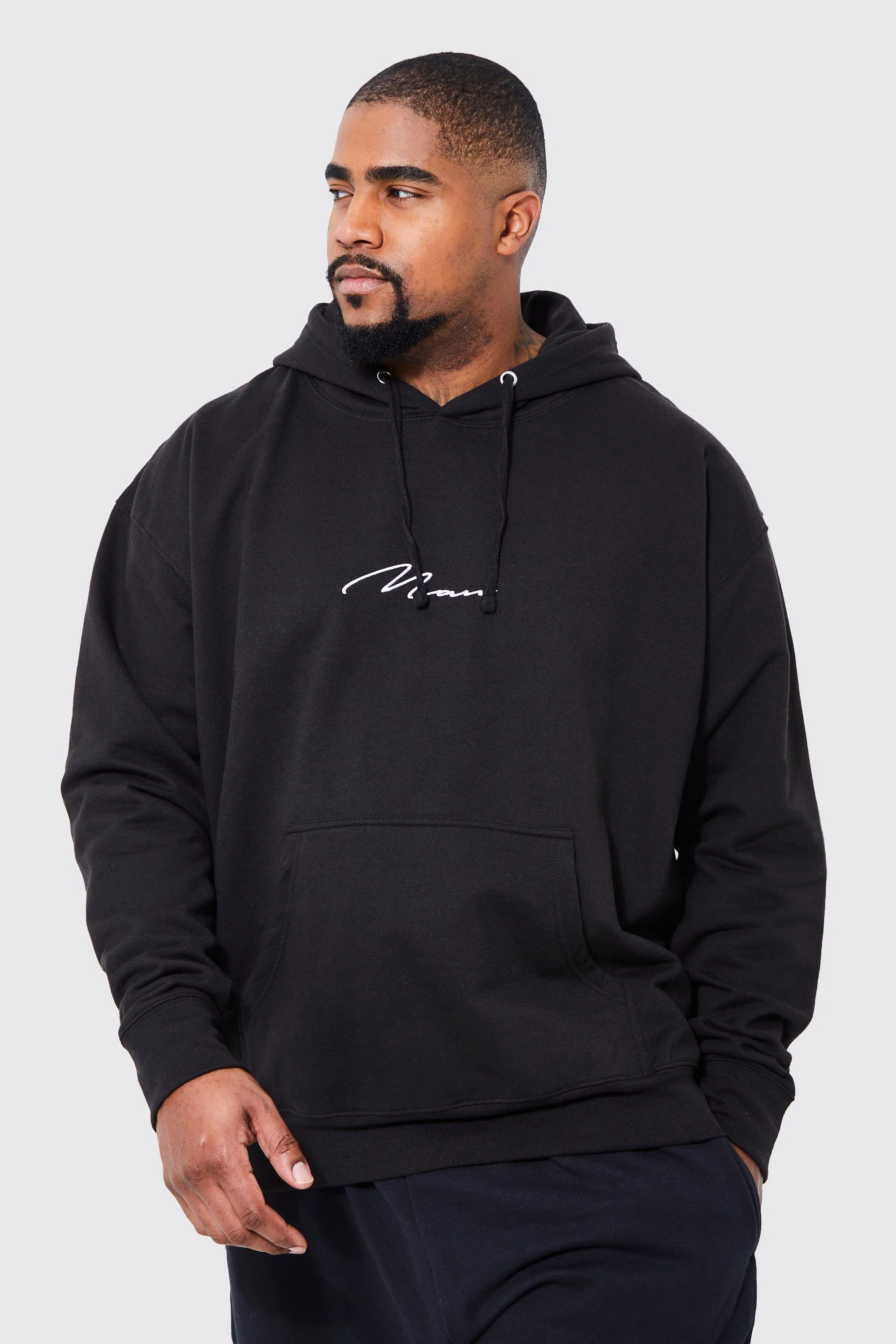 Plus Man Signature Embroidered Hoodie | boohooMAN UK