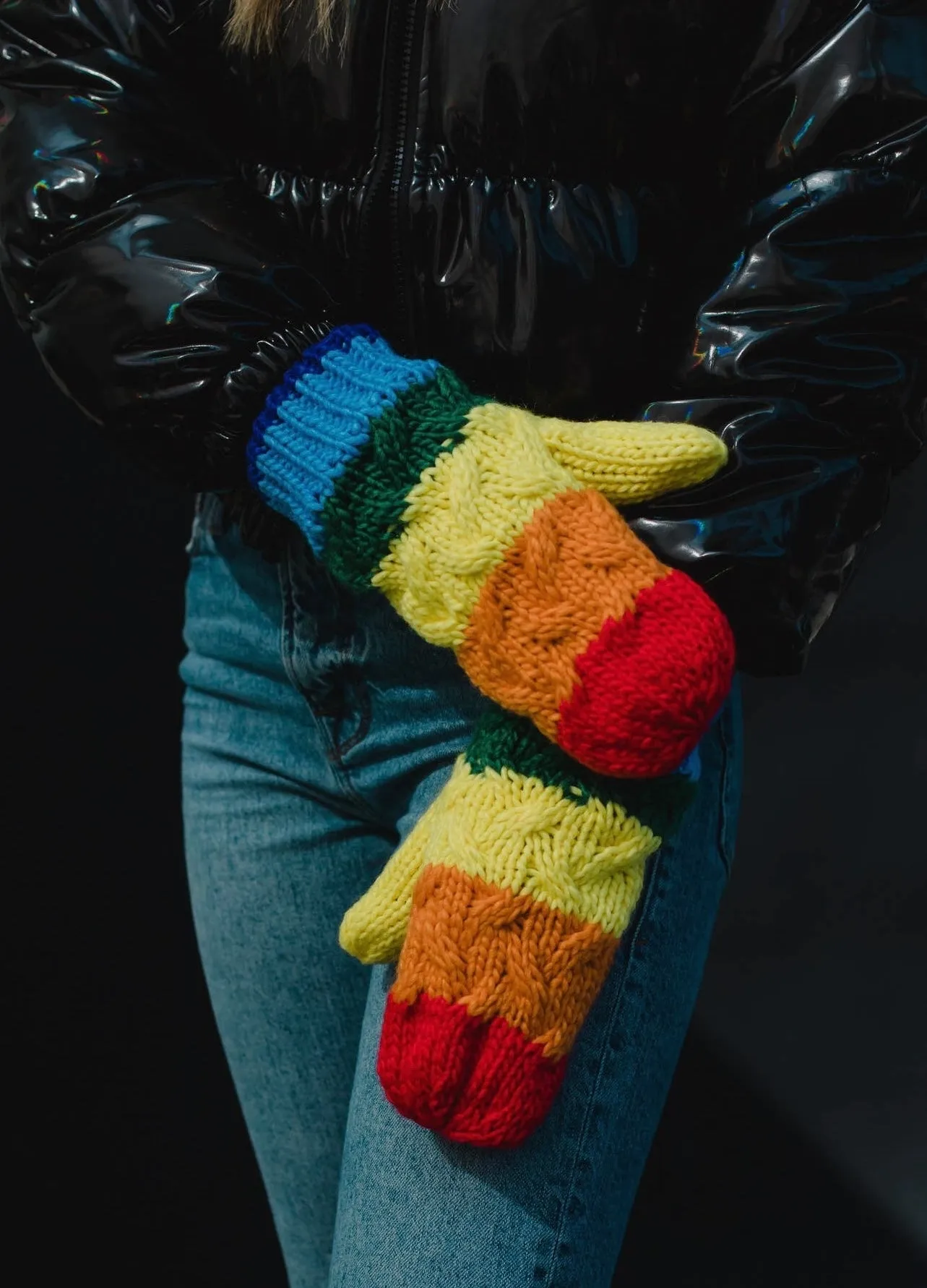 Rainbow Cable Knit Mittens