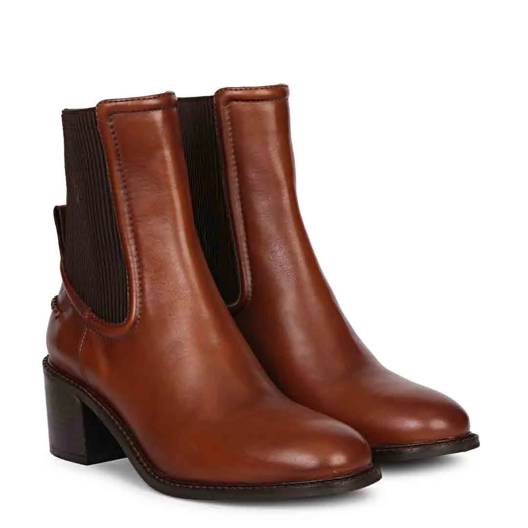 Saint Zoie Camel Leather High Ankle Chelsea Boots