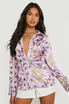 Scarf Print Ruched Front Shirt