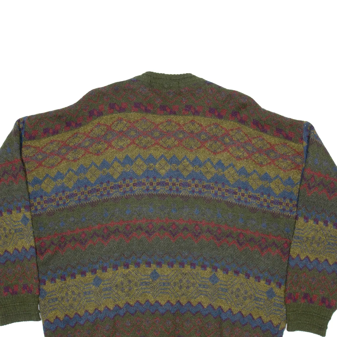 ST MICHAELS Mens Patterned Cardigan Green Fair Isle V-Neck Chunky Knit XL