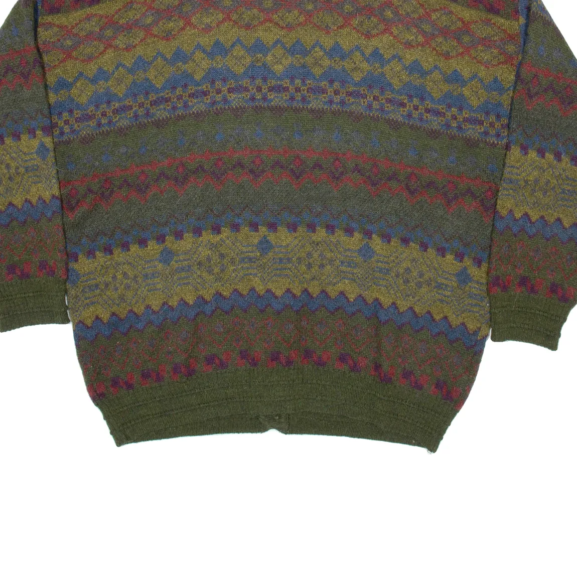 ST MICHAELS Mens Patterned Cardigan Green Fair Isle V-Neck Chunky Knit XL