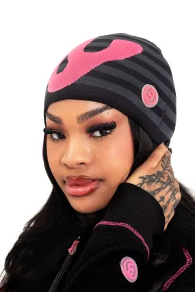 STRIPED KNIT BEANIE (BLACK/PINK)