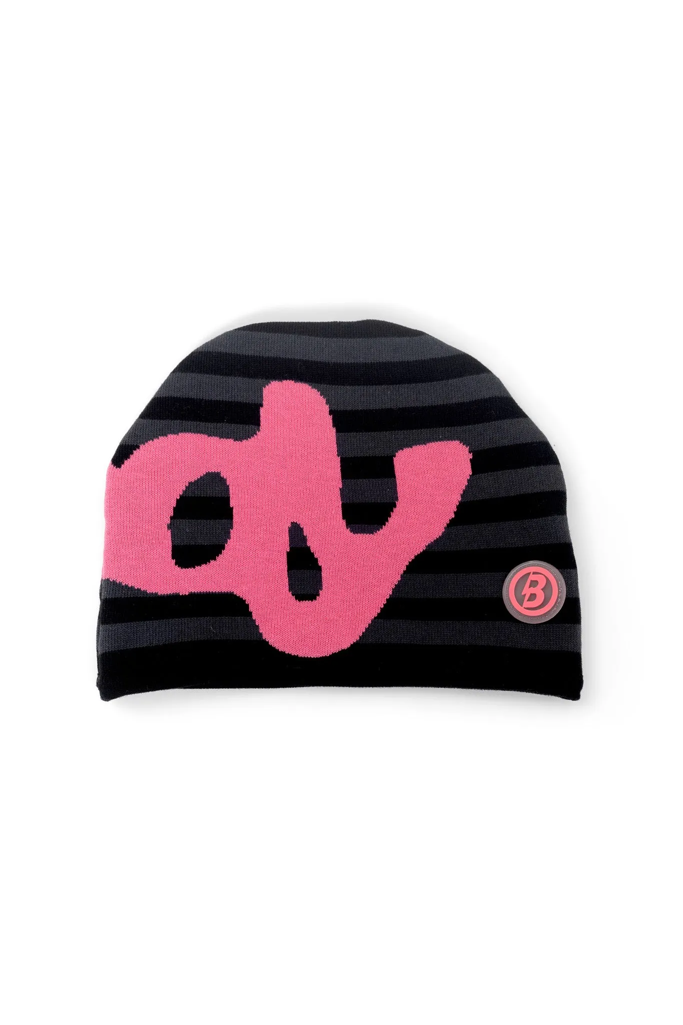 STRIPED KNIT BEANIE (BLACK/PINK)