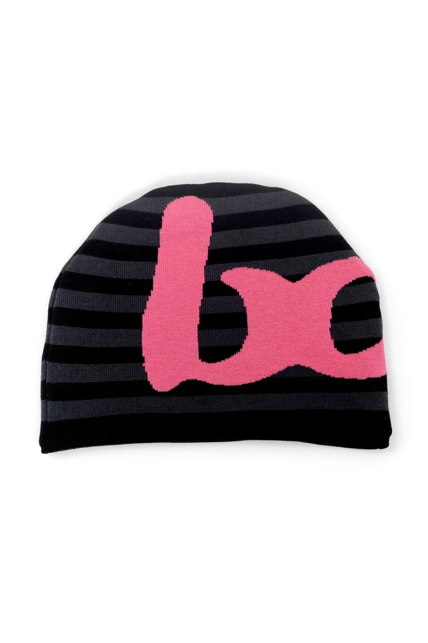 STRIPED KNIT BEANIE (BLACK/PINK)