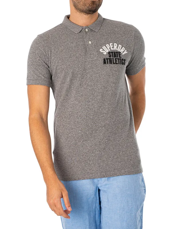 Superdry Applique Classic Fit Polo Shirt - Dark Grey Fleck Marl