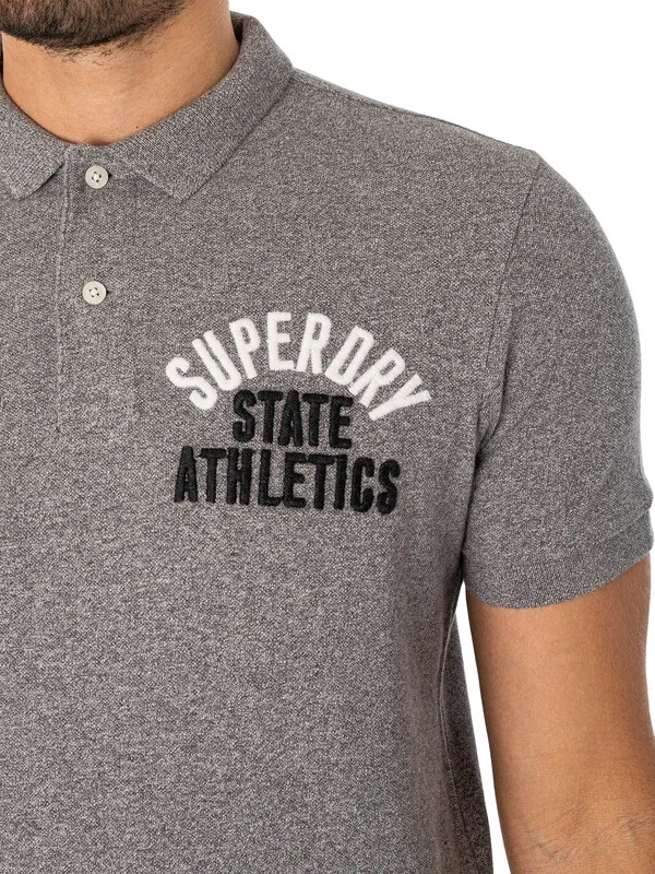 Superdry Applique Classic Fit Polo Shirt - Dark Grey Fleck Marl