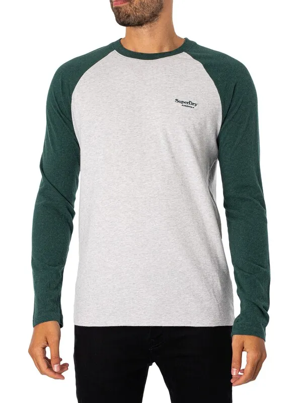 Superdry Essential Baseball Longsleeved T-Shirt - Glacier Grey Marl/Buck Green Marl