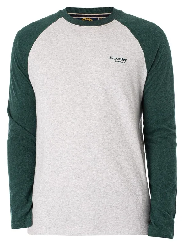 Superdry Essential Baseball Longsleeved T-Shirt - Glacier Grey Marl/Buck Green Marl