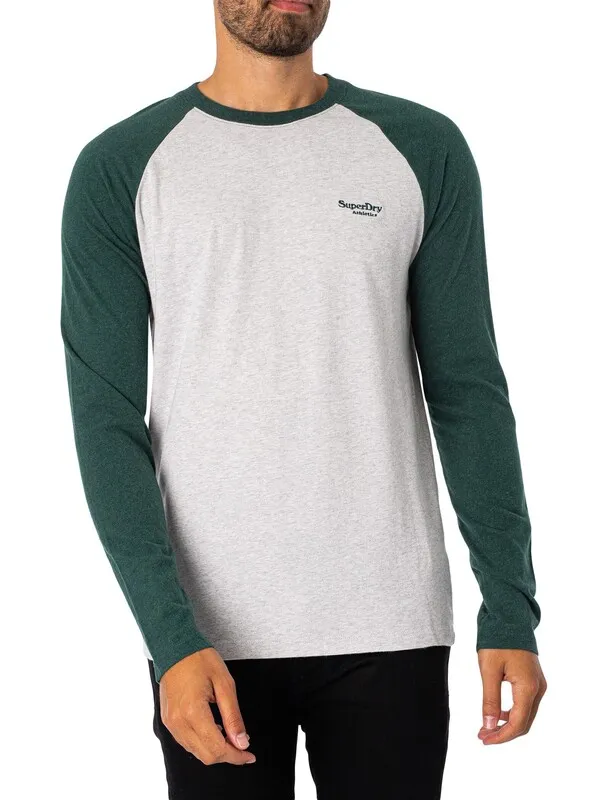 Superdry Essential Baseball Longsleeved T-Shirt - Glacier Grey Marl/Buck Green Marl