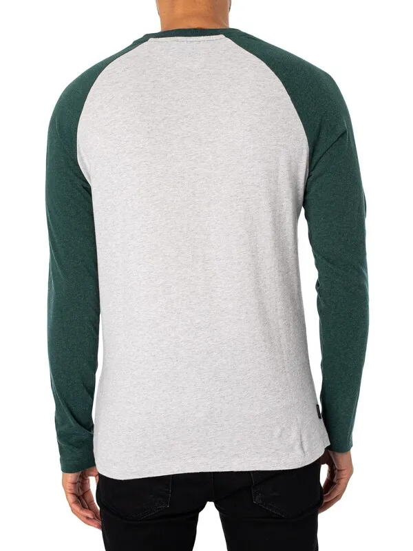 Superdry Essential Baseball Longsleeved T-Shirt - Glacier Grey Marl/Buck Green Marl