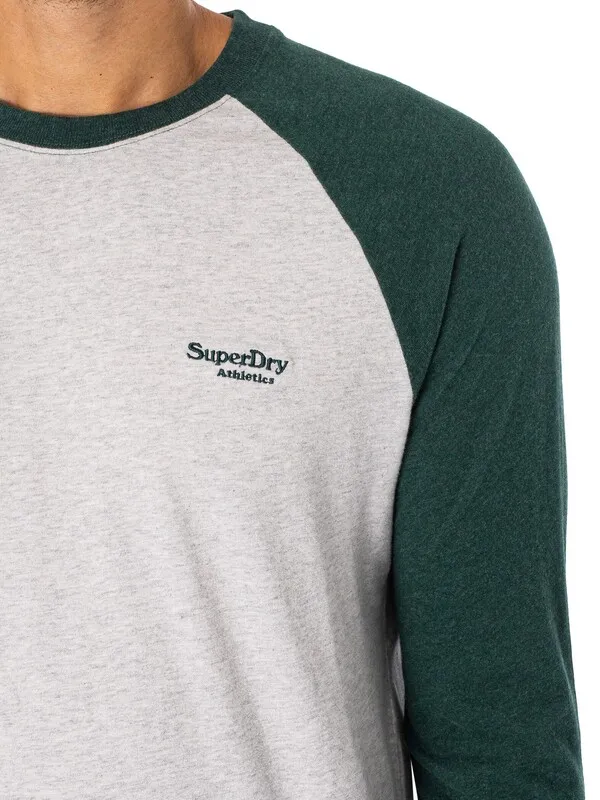 Superdry Essential Baseball Longsleeved T-Shirt - Glacier Grey Marl/Buck Green Marl