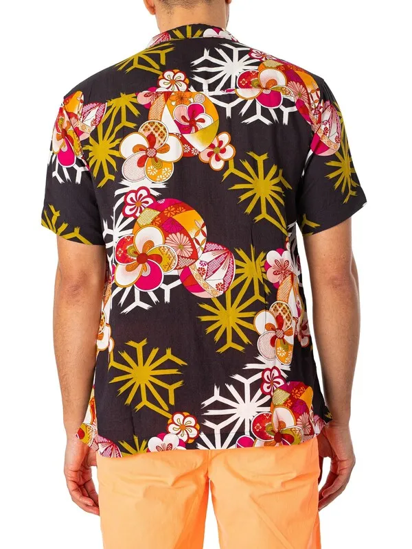 Superdry Hawaiian Resort Short Sleeved Shirt - Asanoha Black