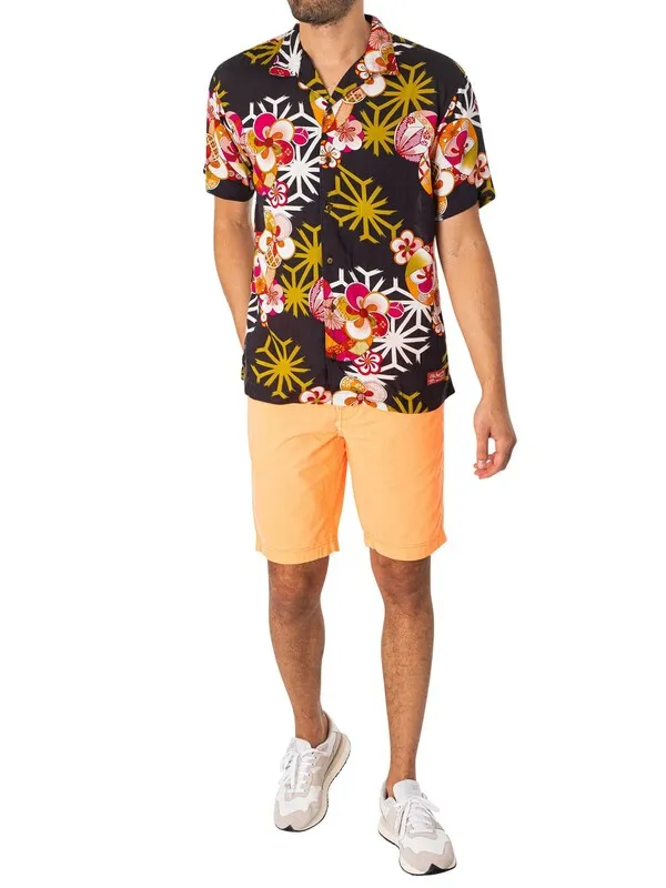 Superdry Hawaiian Resort Short Sleeved Shirt - Asanoha Black